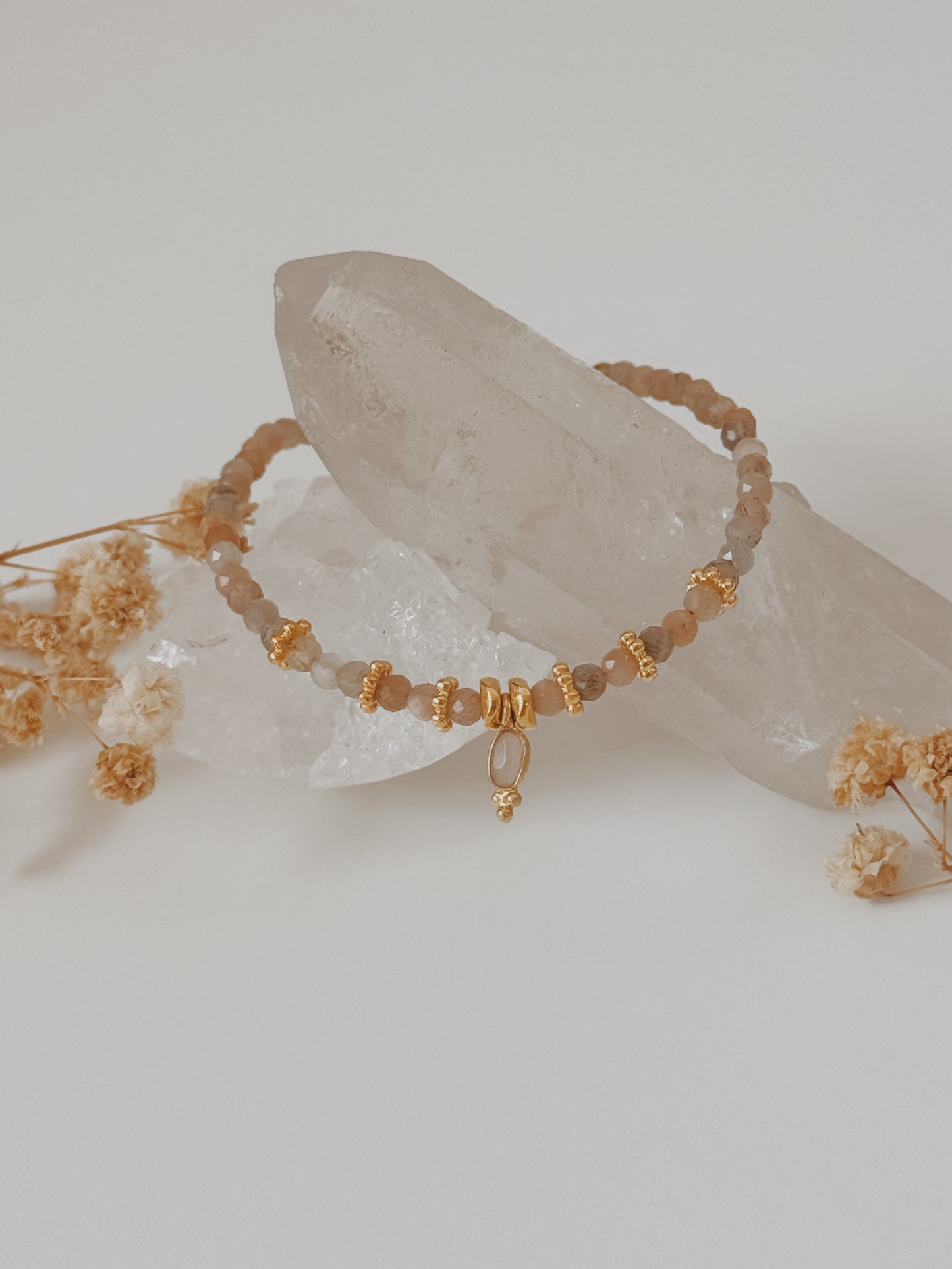 Pulseira Bhadra Pedra da Lua pêssego
