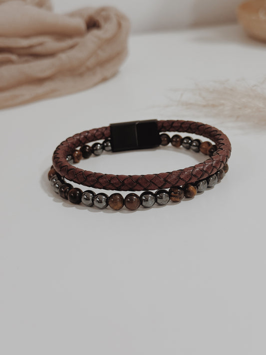 Pulseira Homem Hematite e Olho de tigre ( dupla )