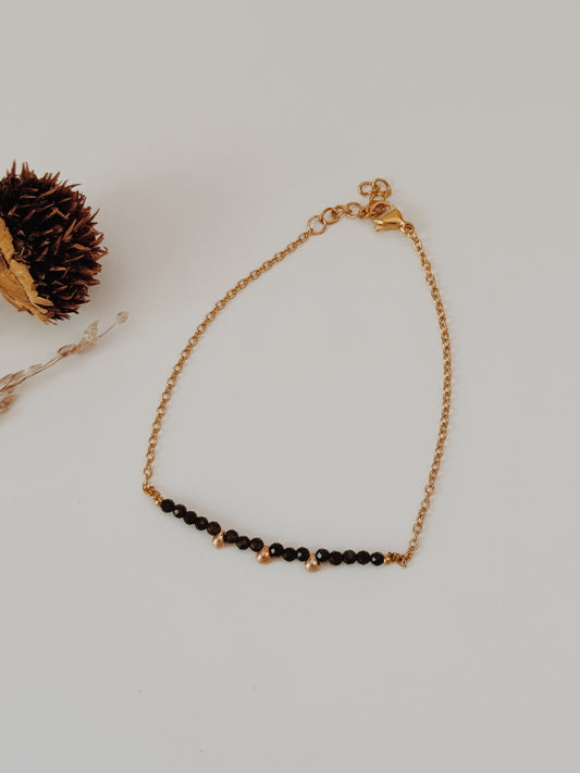 Pulseira gotas douradas - Obsidiana Negra