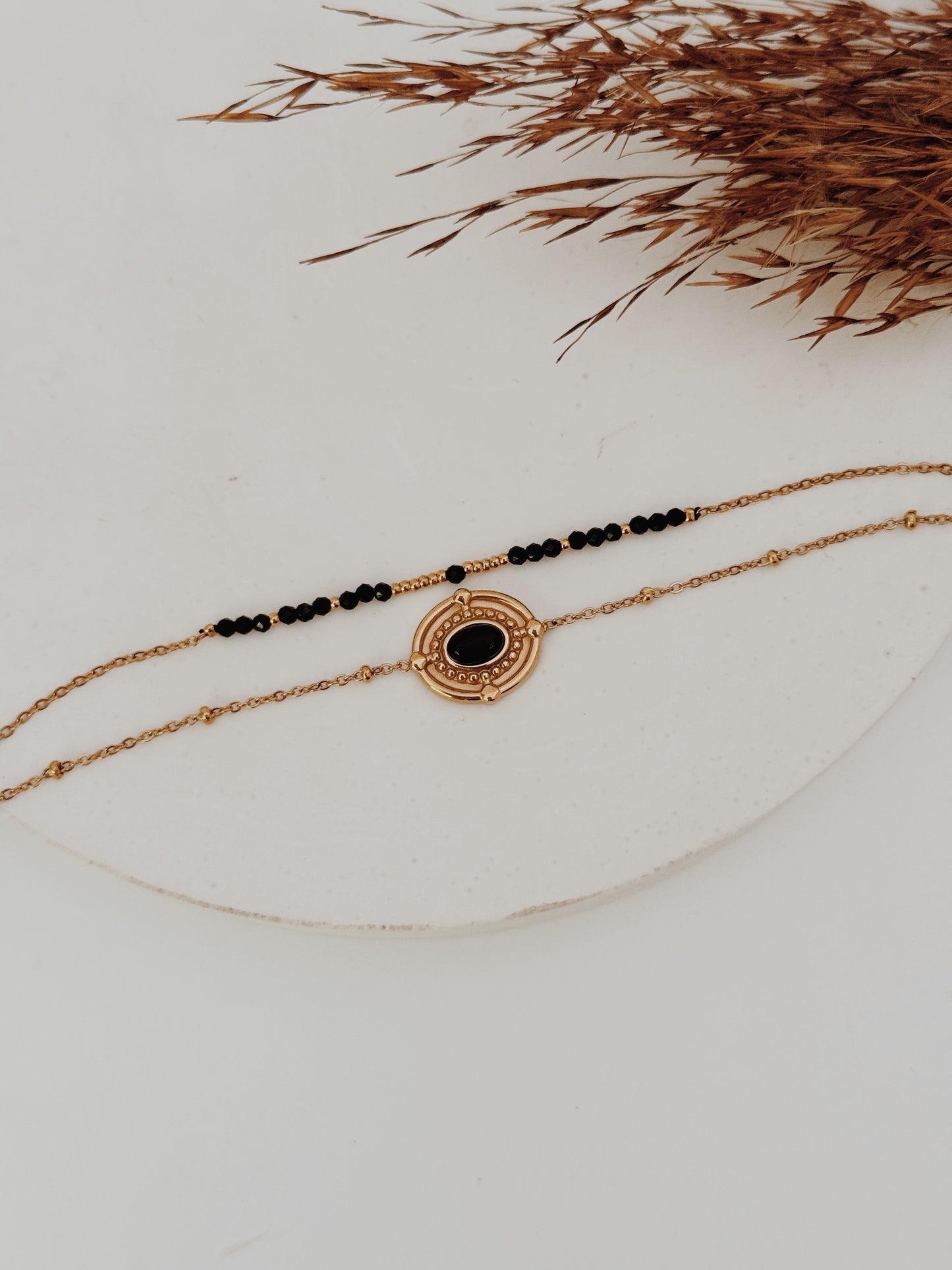Pulseira dupla - Turmalina e Onix