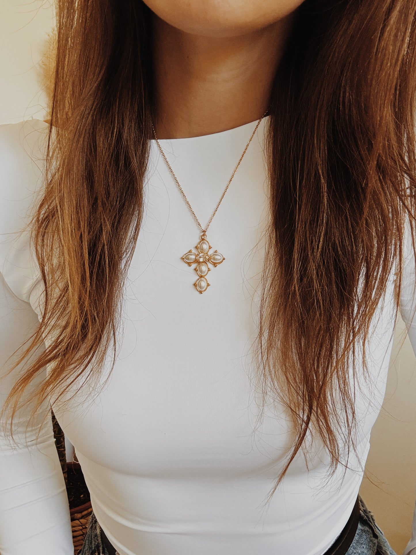 Colar Cruz pearl