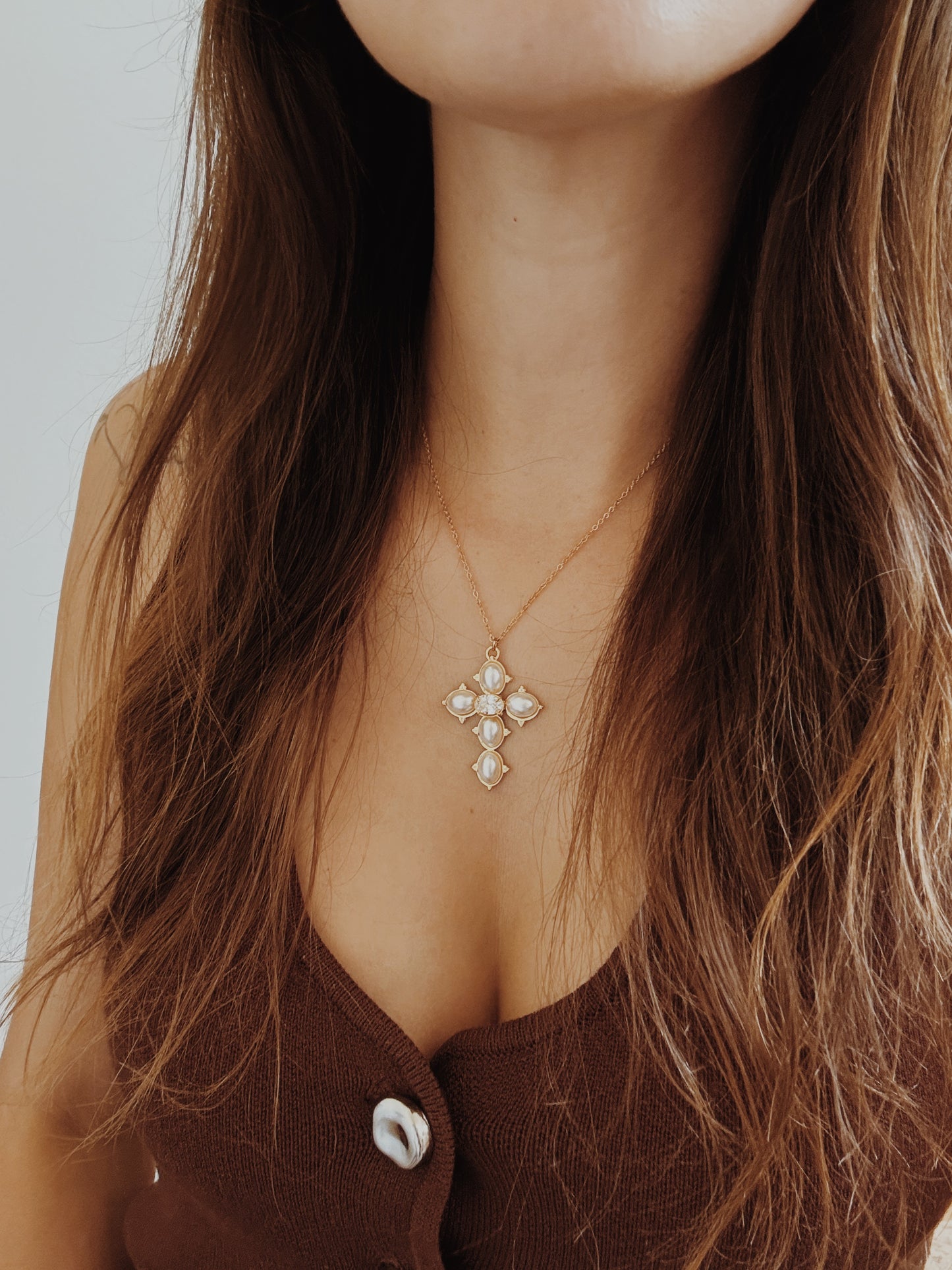 Colar Cruz pearl