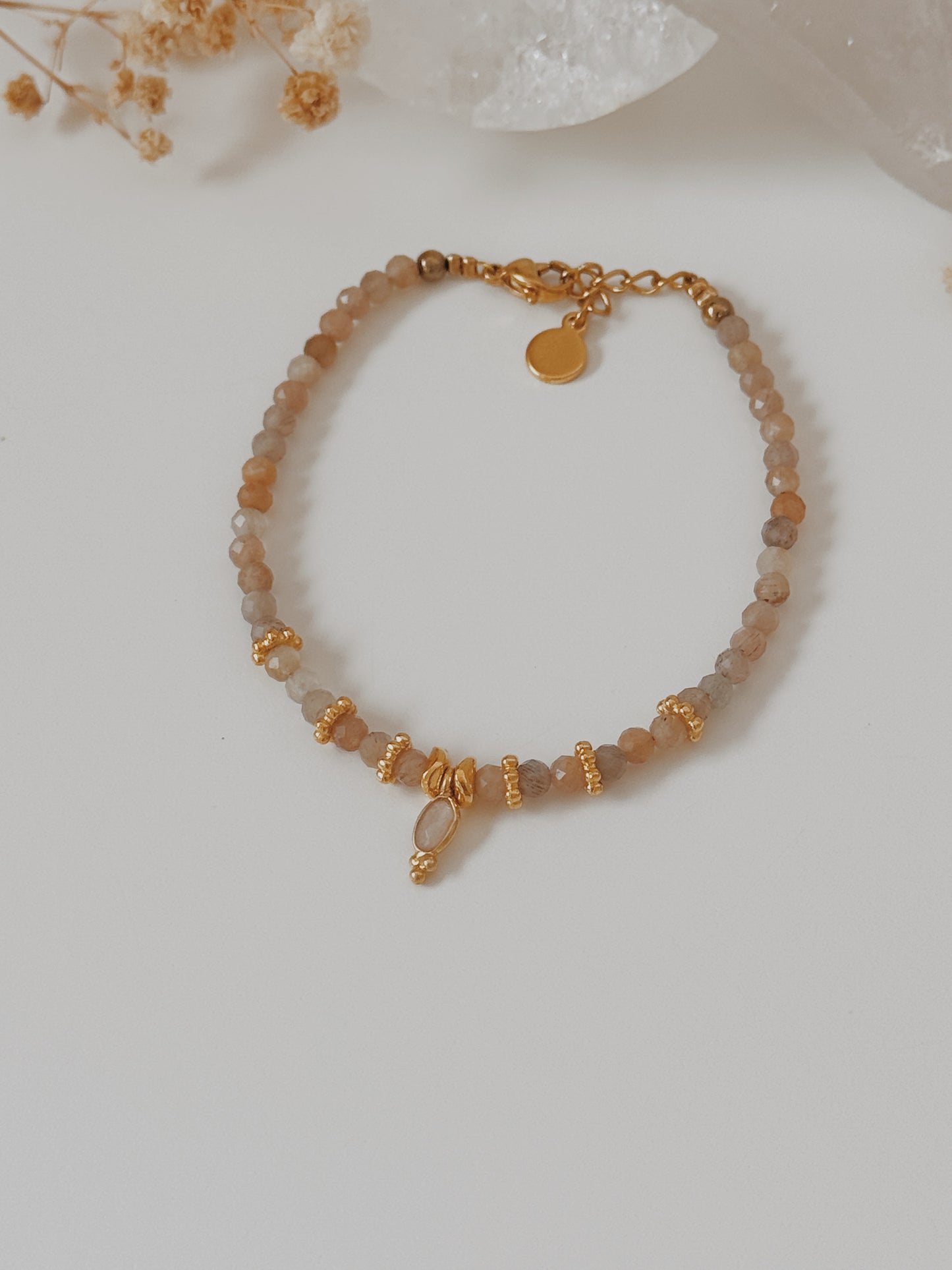 Pulseira Bhadra Pedra da Lua pêssego