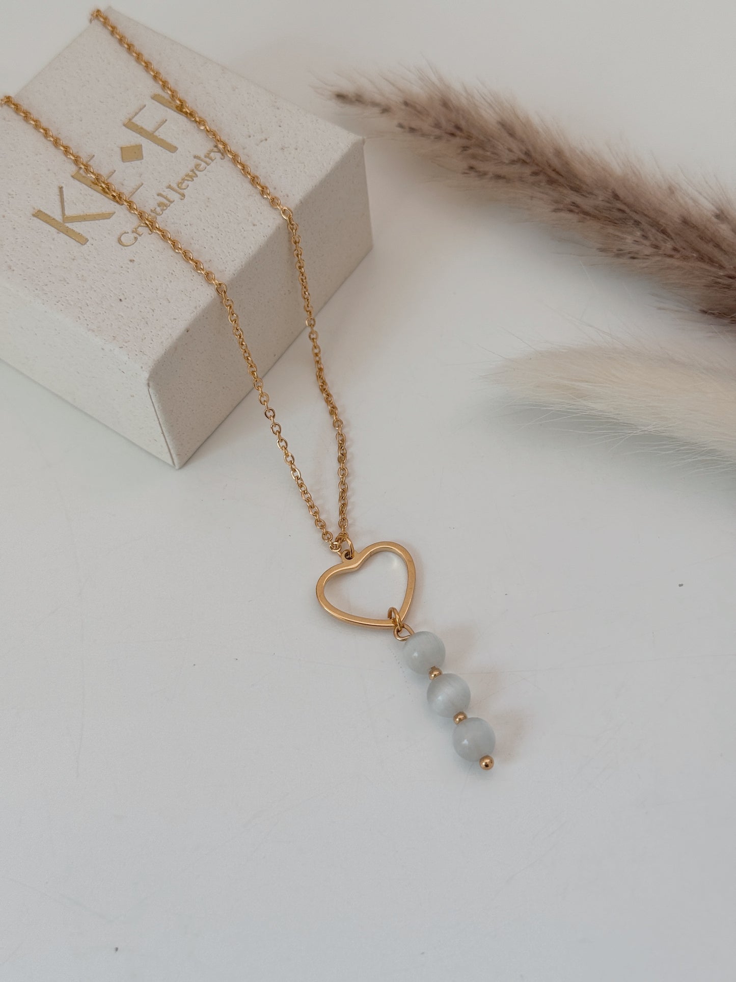 Colar coração Selenite dourado