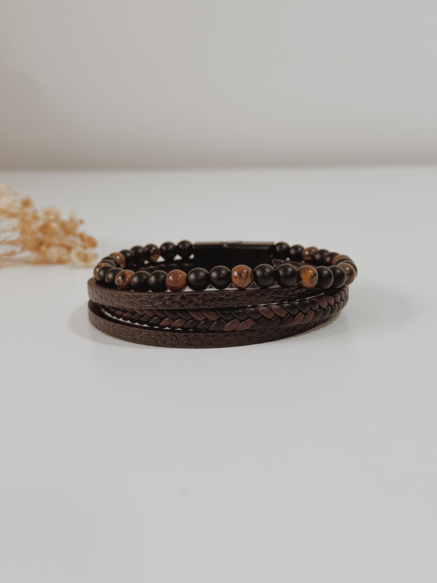 Pulseira Homem Olho de Tigre e Onix