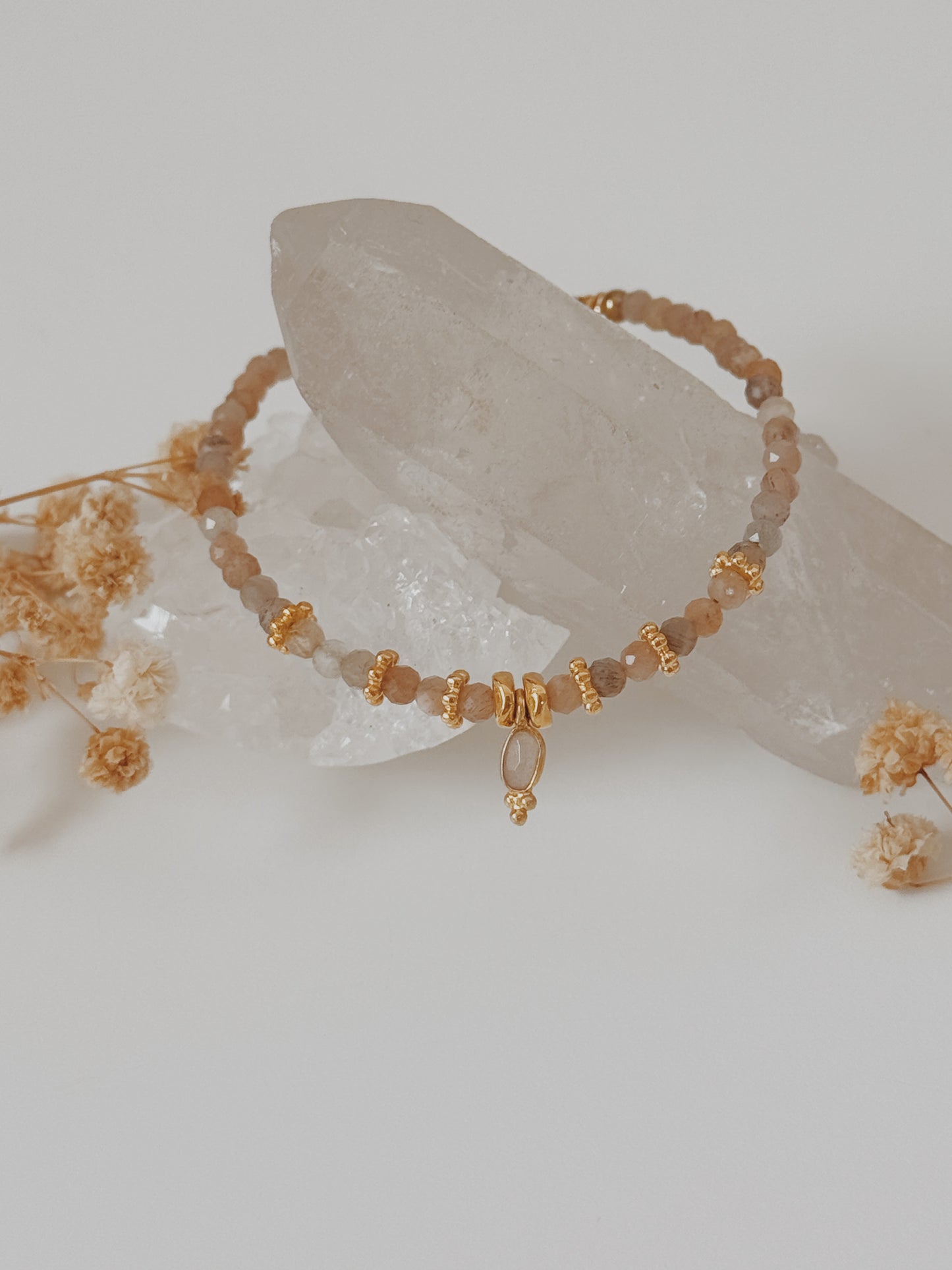 Pulseira Bhadra Pedra da Lua pêssego