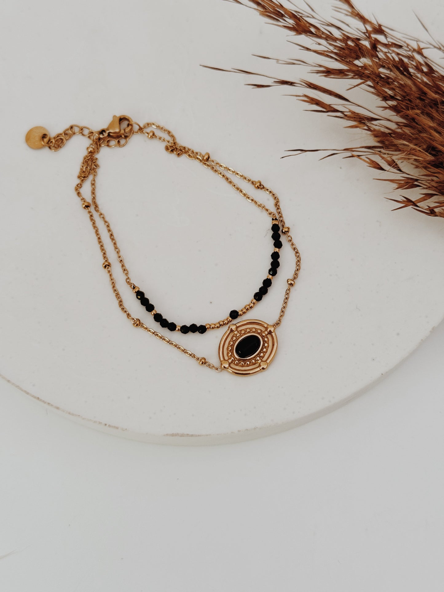 Pulseira dupla - Turmalina e Onix