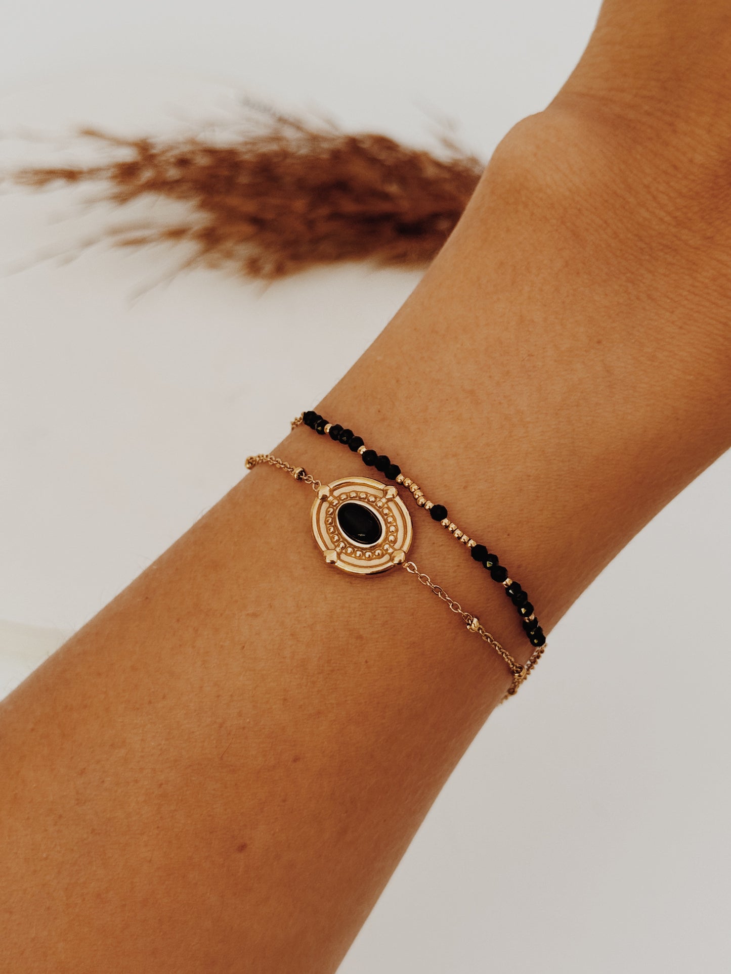 Pulseira dupla - Turmalina e Onix