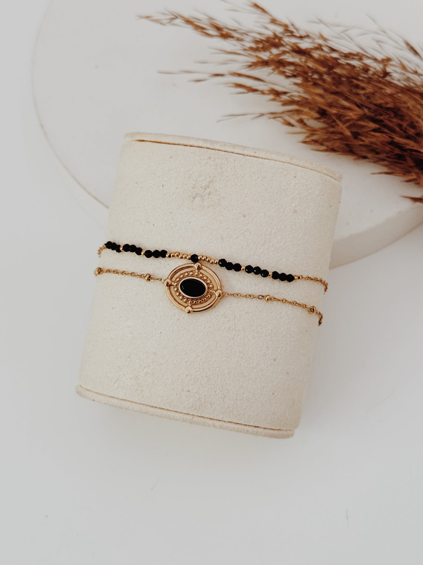 Pulseira dupla - Turmalina e Onix