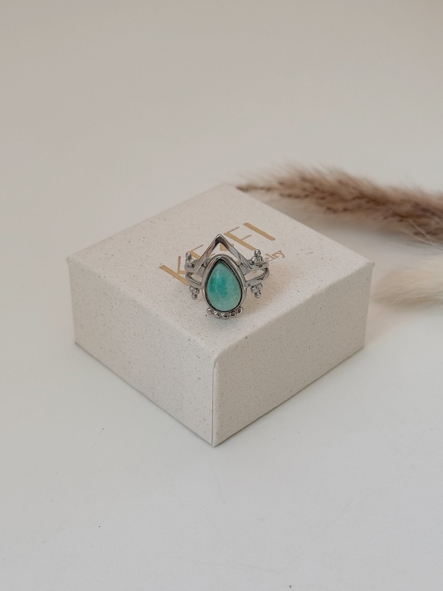 Anel Tribal Amazonite prateado