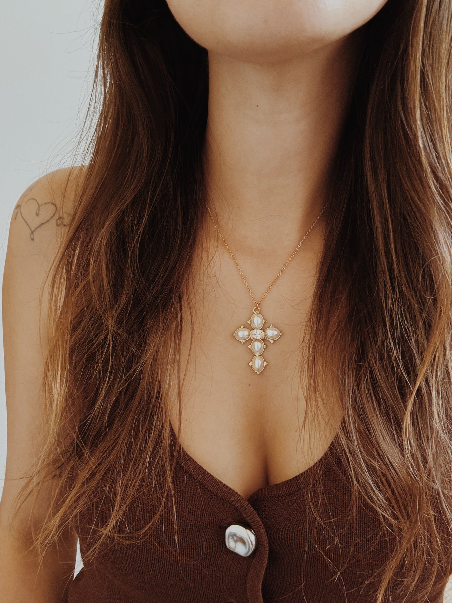 Colar Cruz pearl