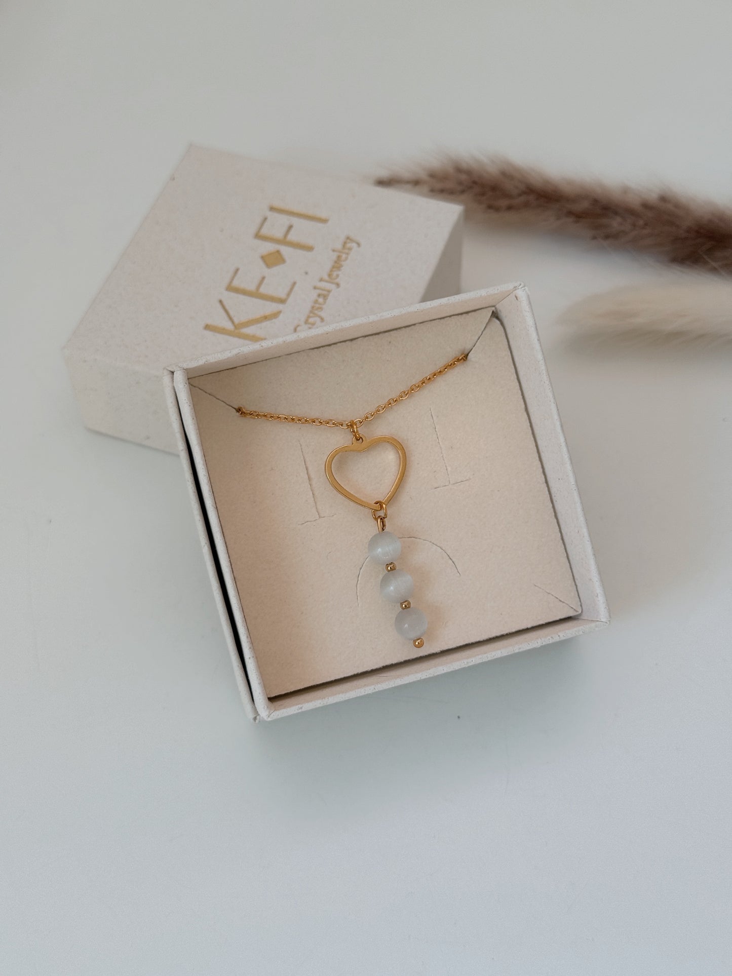 Colar coração Selenite dourado