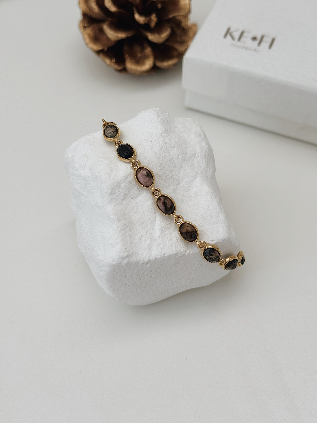 Pulseira Elo dourado | Rodonite