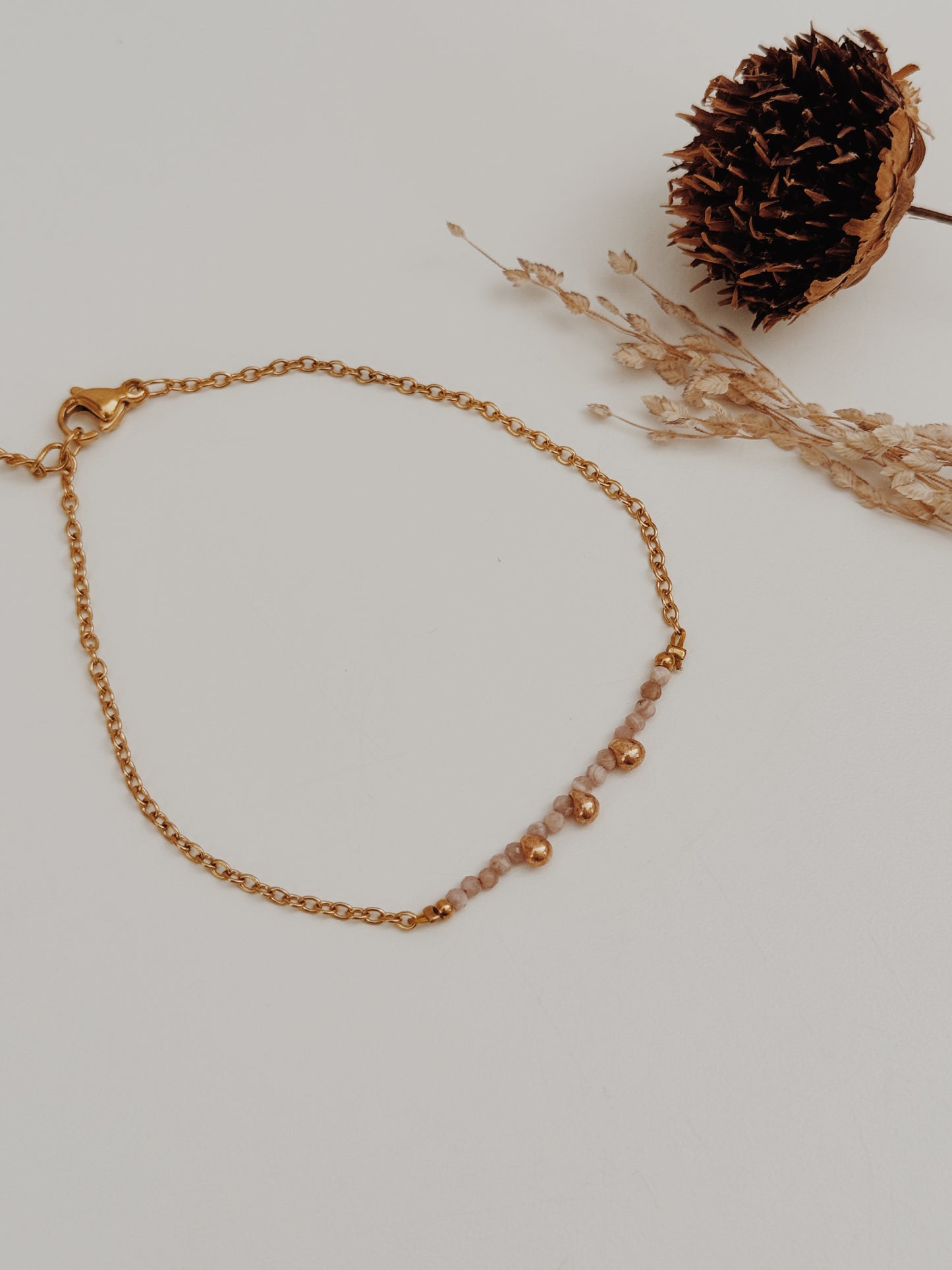 Pulseira gotas douradas Rodocrosite