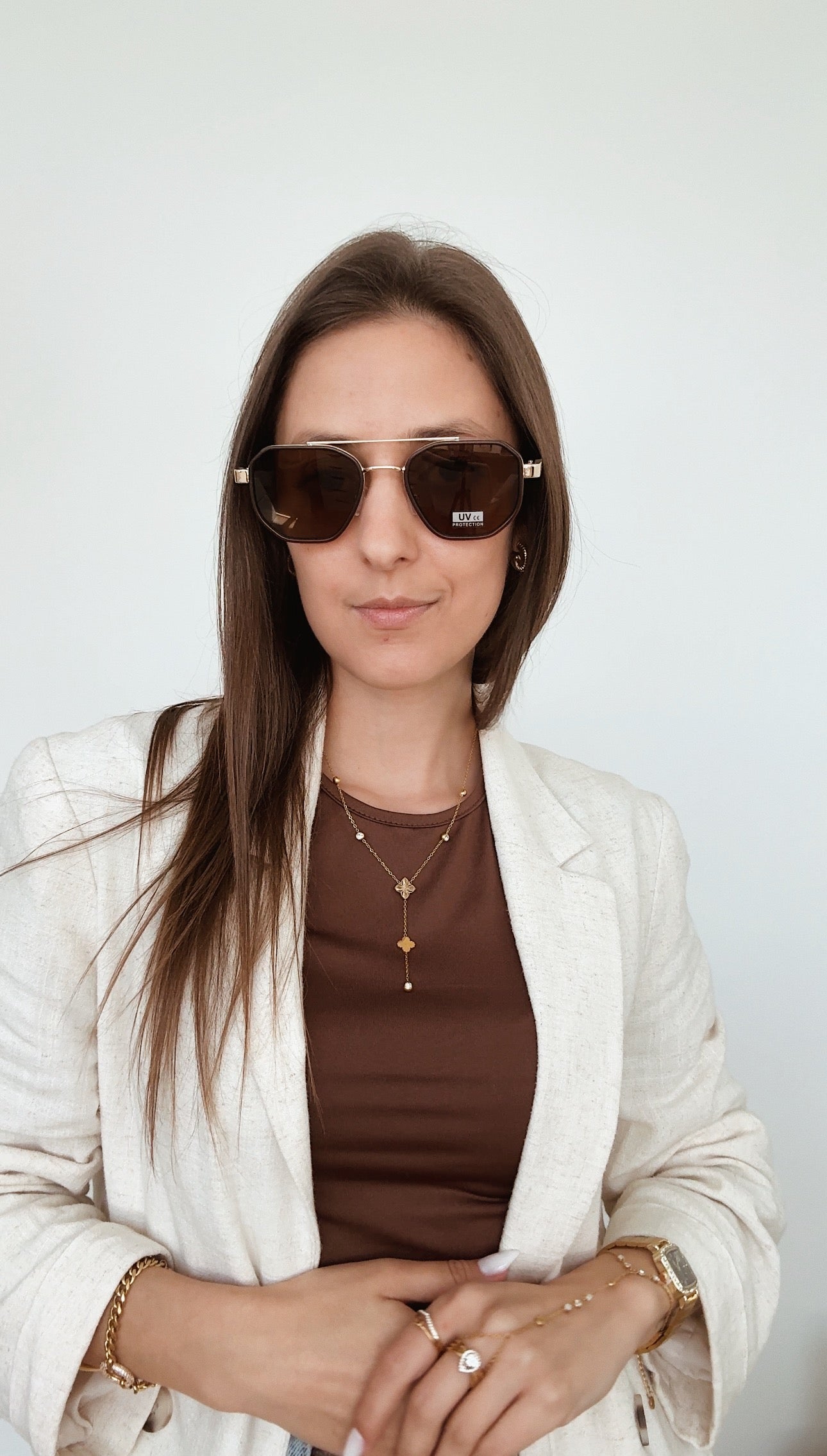 Óculos de sol Unisexo ponte dupla | dourado