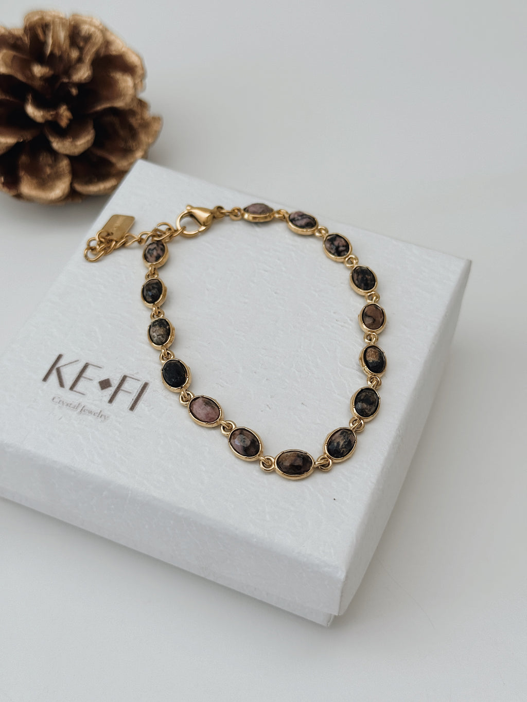 Pulseira Elo dourado | Rodonite