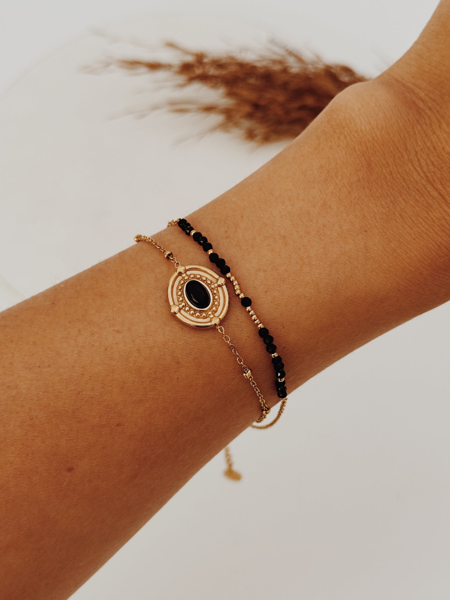 Pulseira dupla - Turmalina e Onix