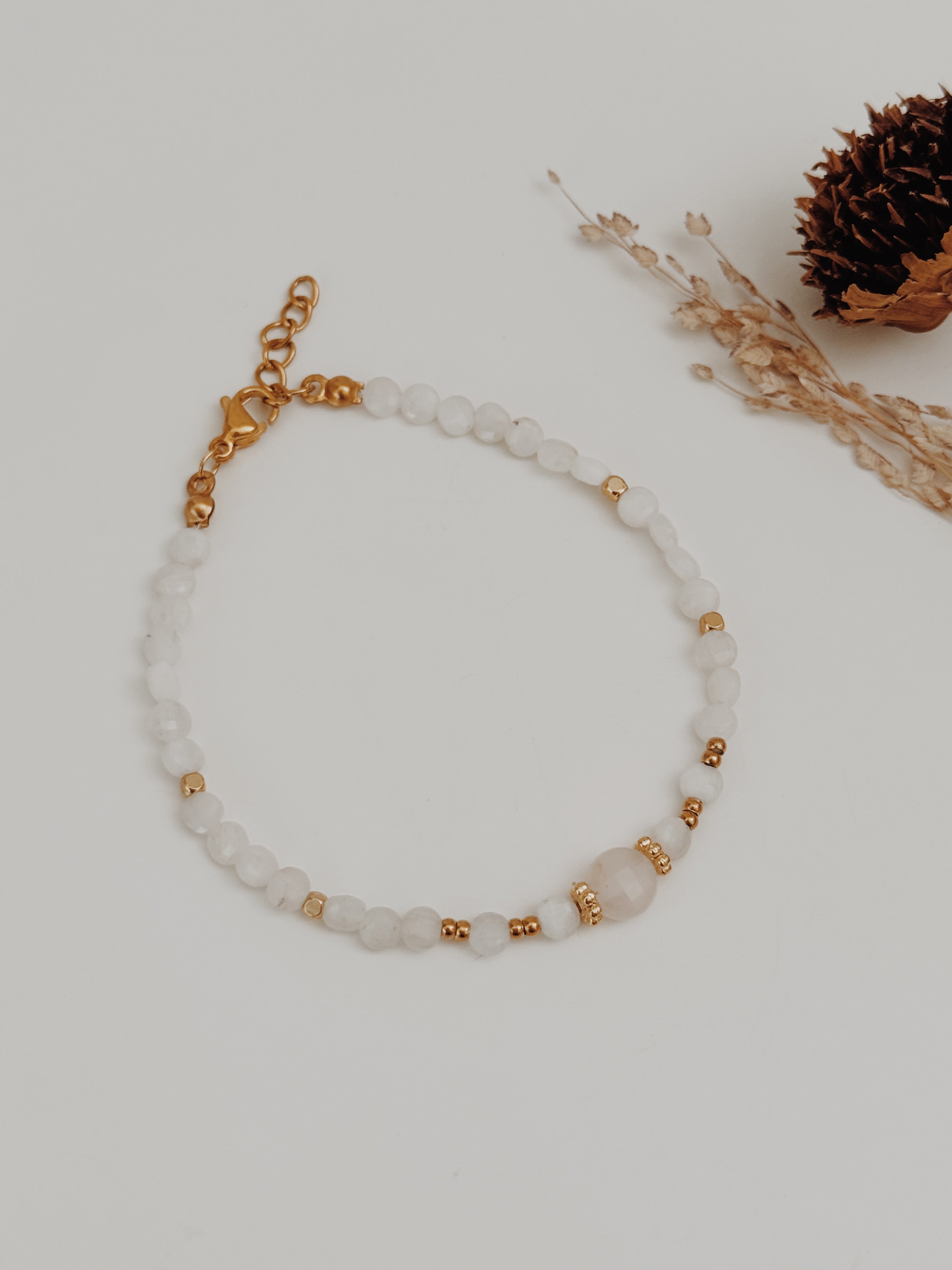 Pulseira Elaris - Pedra da Lua e Quartzo Rosa