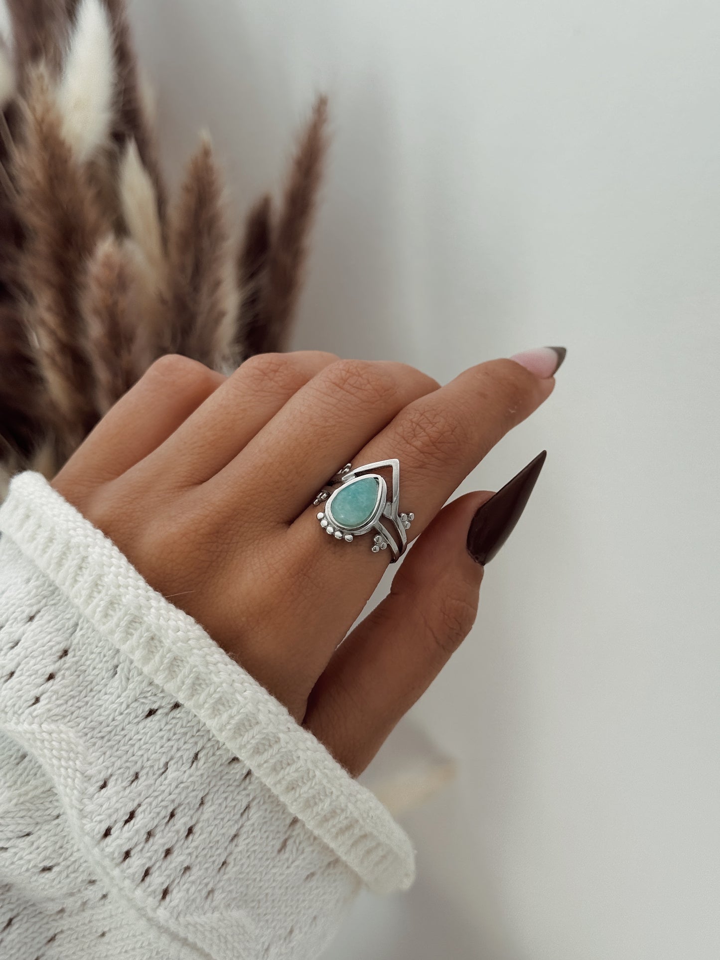 Anel Tribal Amazonite prateado