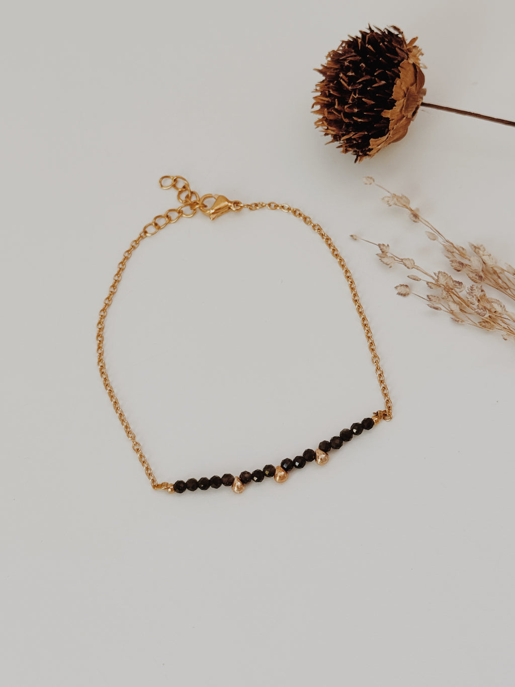 Pulseira gotas douradas - Obsidiana Negra