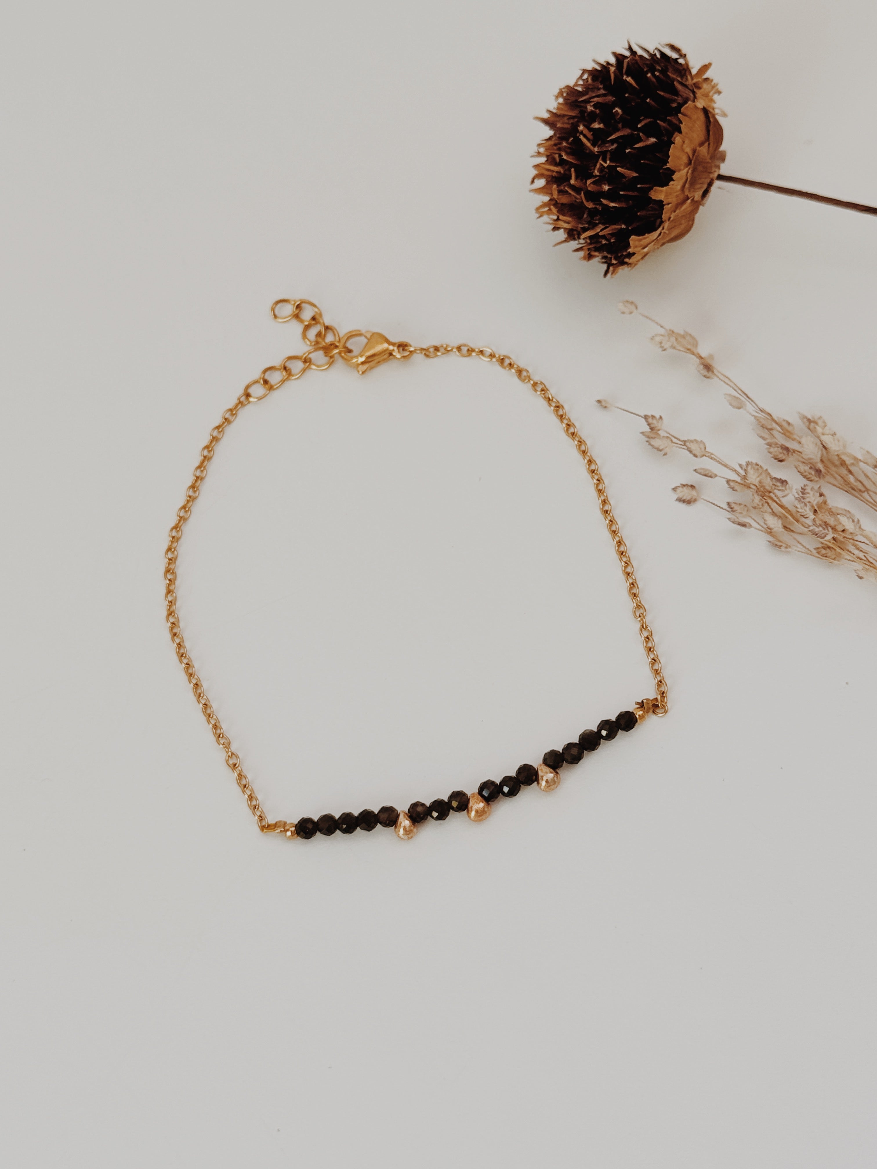 Pulseira gotas douradas - Obsidiana Negra