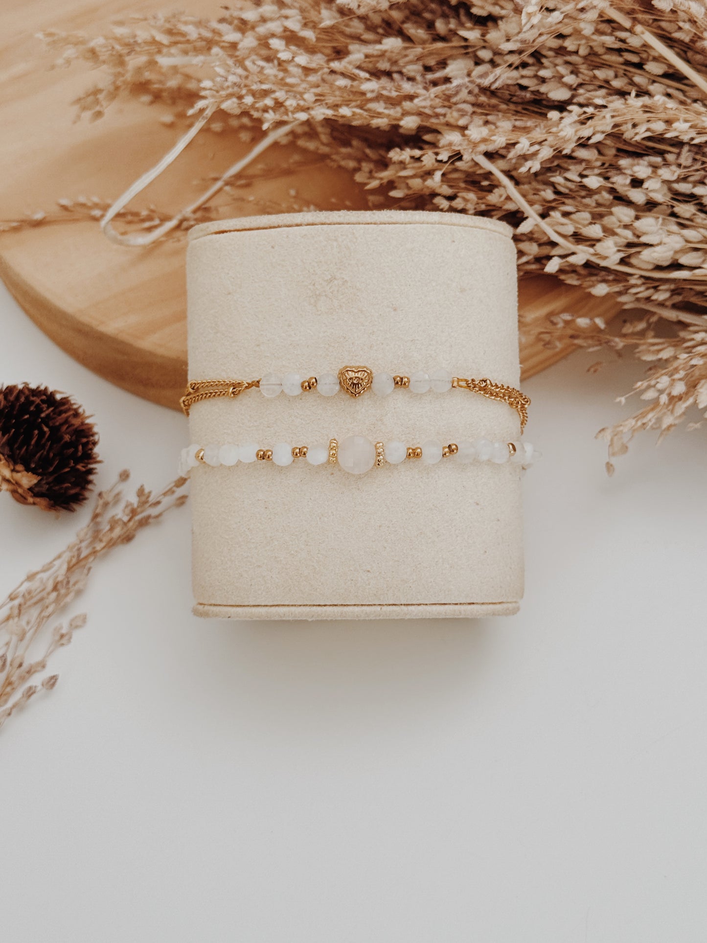 Pulseira Elaris - Pedra da Lua e Quartzo Rosa