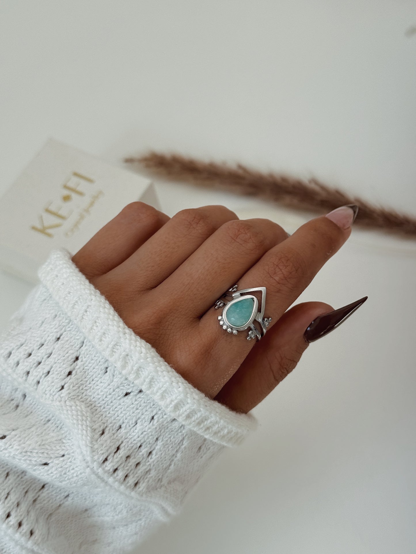 Anel Tribal Amazonite prateado