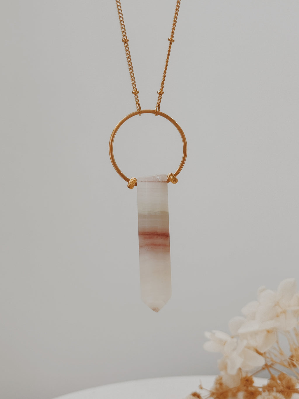 Colar Agni Calcite Rosa Listrada
