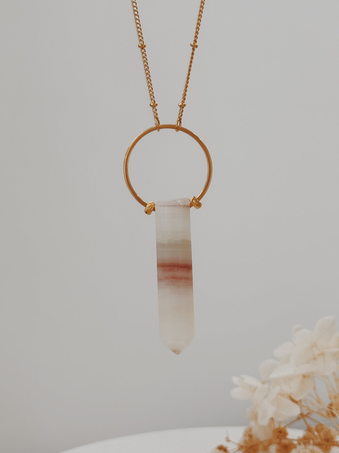 Colar Agni Calcite Rosa Listrada