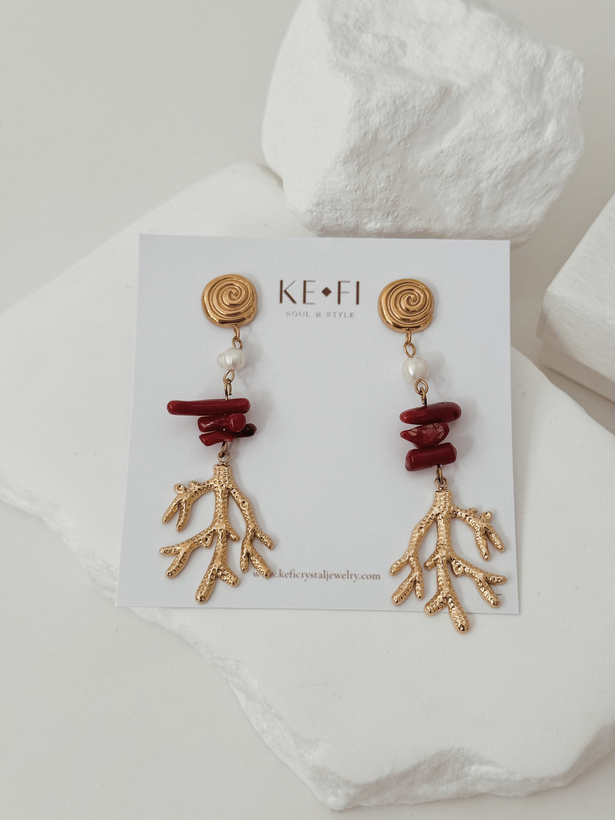 Brincos Coral | Jaspe Vermelho