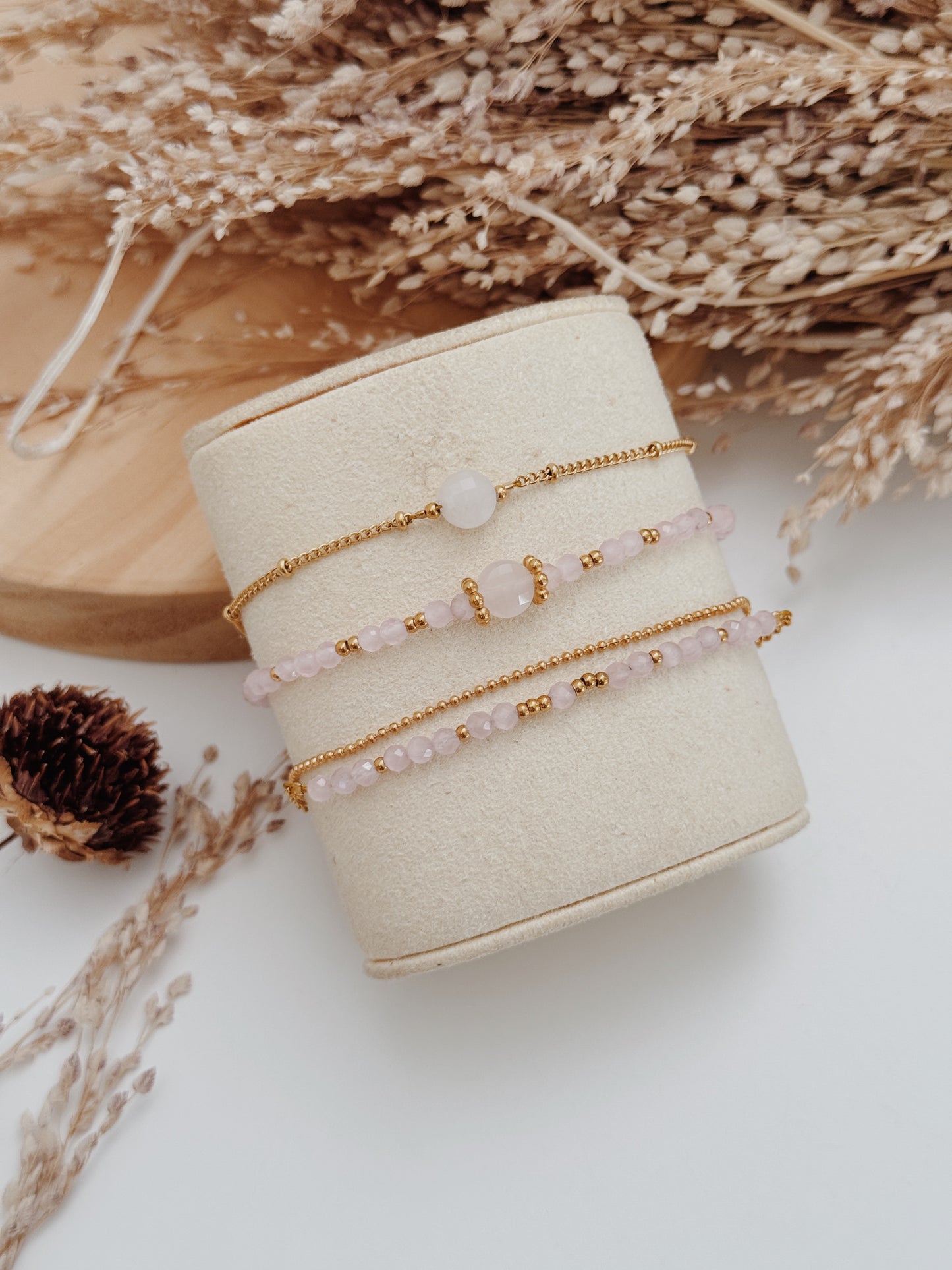 Pulseira dupla Quartzo Rosa