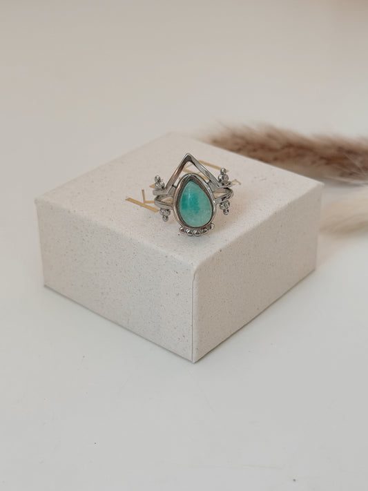 Anel Tribal Amazonite prateado