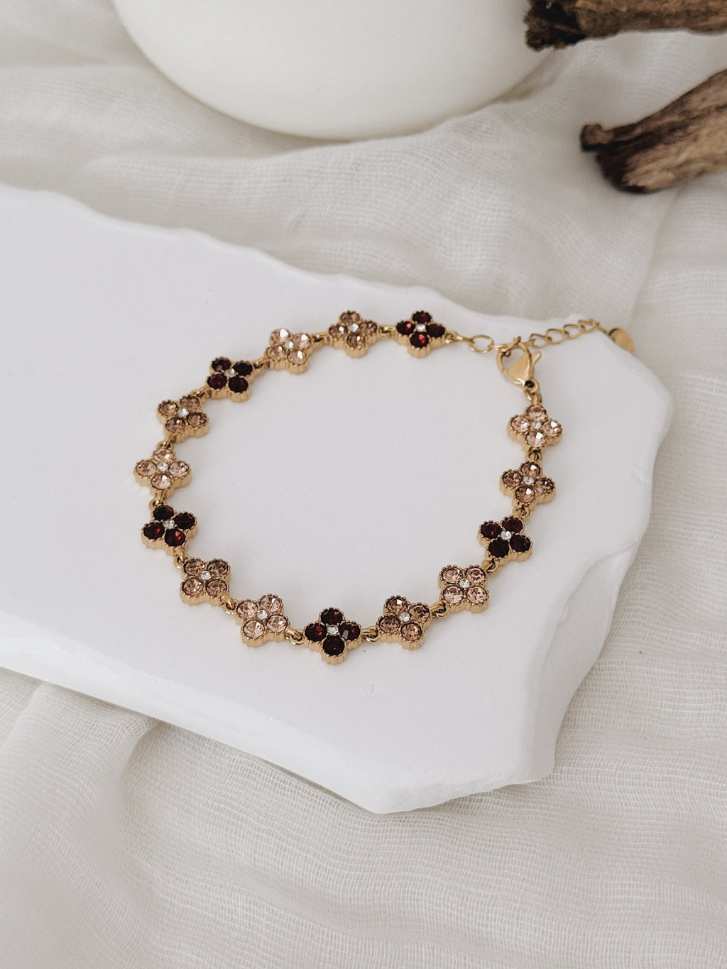 Pulseira Golden Clover | champanhe e bordô