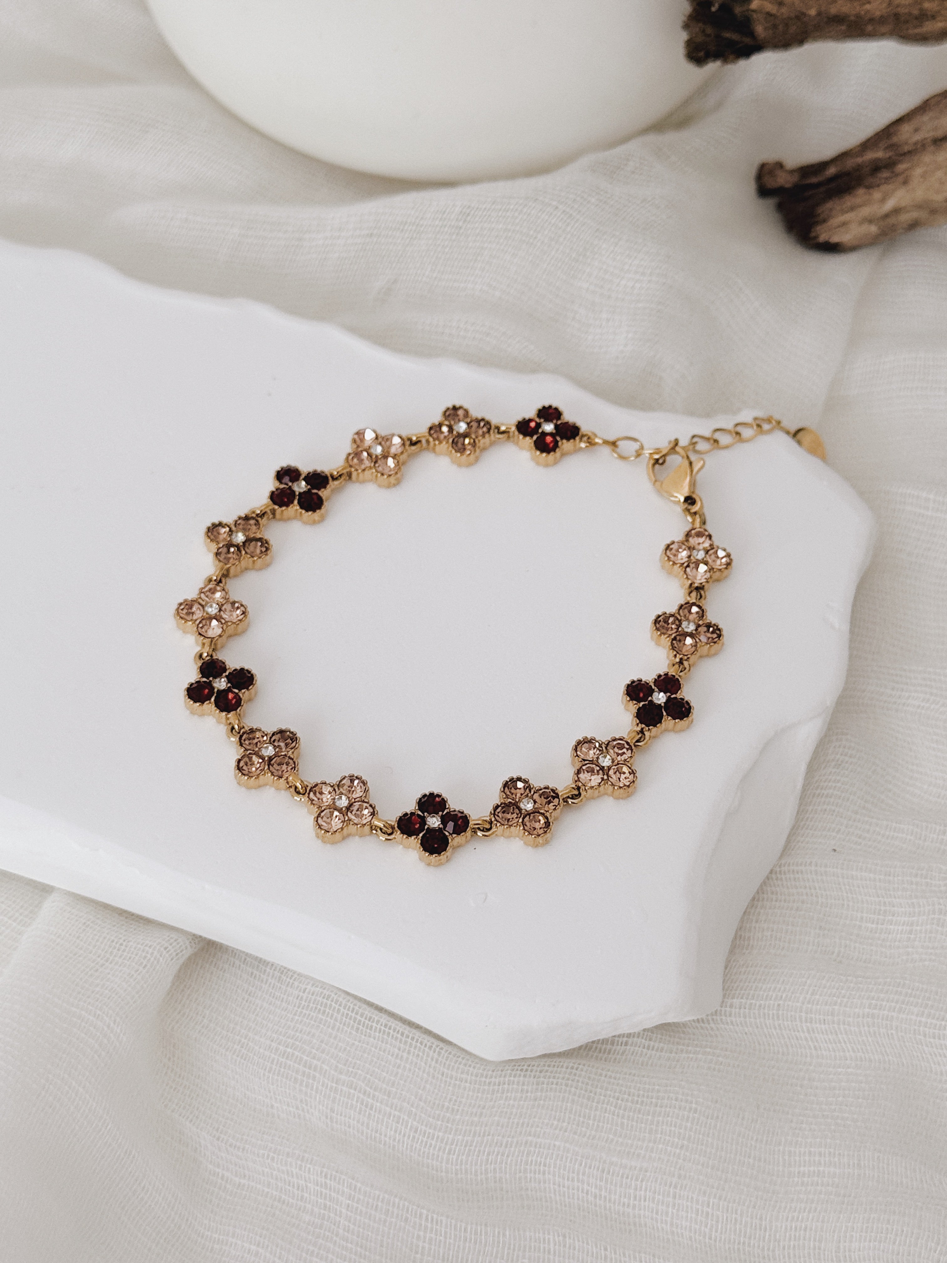 Pulseira Golden Clover | champanhe e bordô