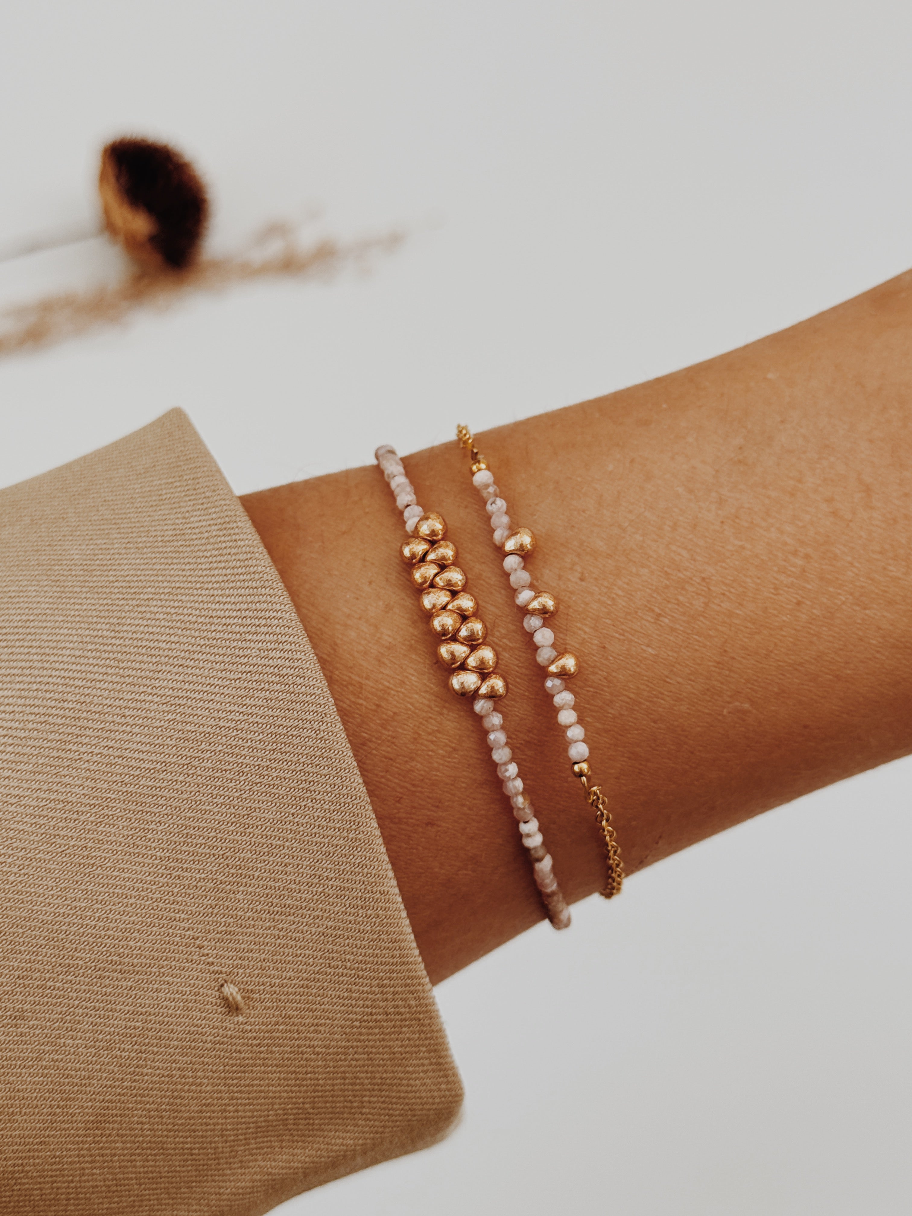 Pulseira gotas douradas Rodocrosite
