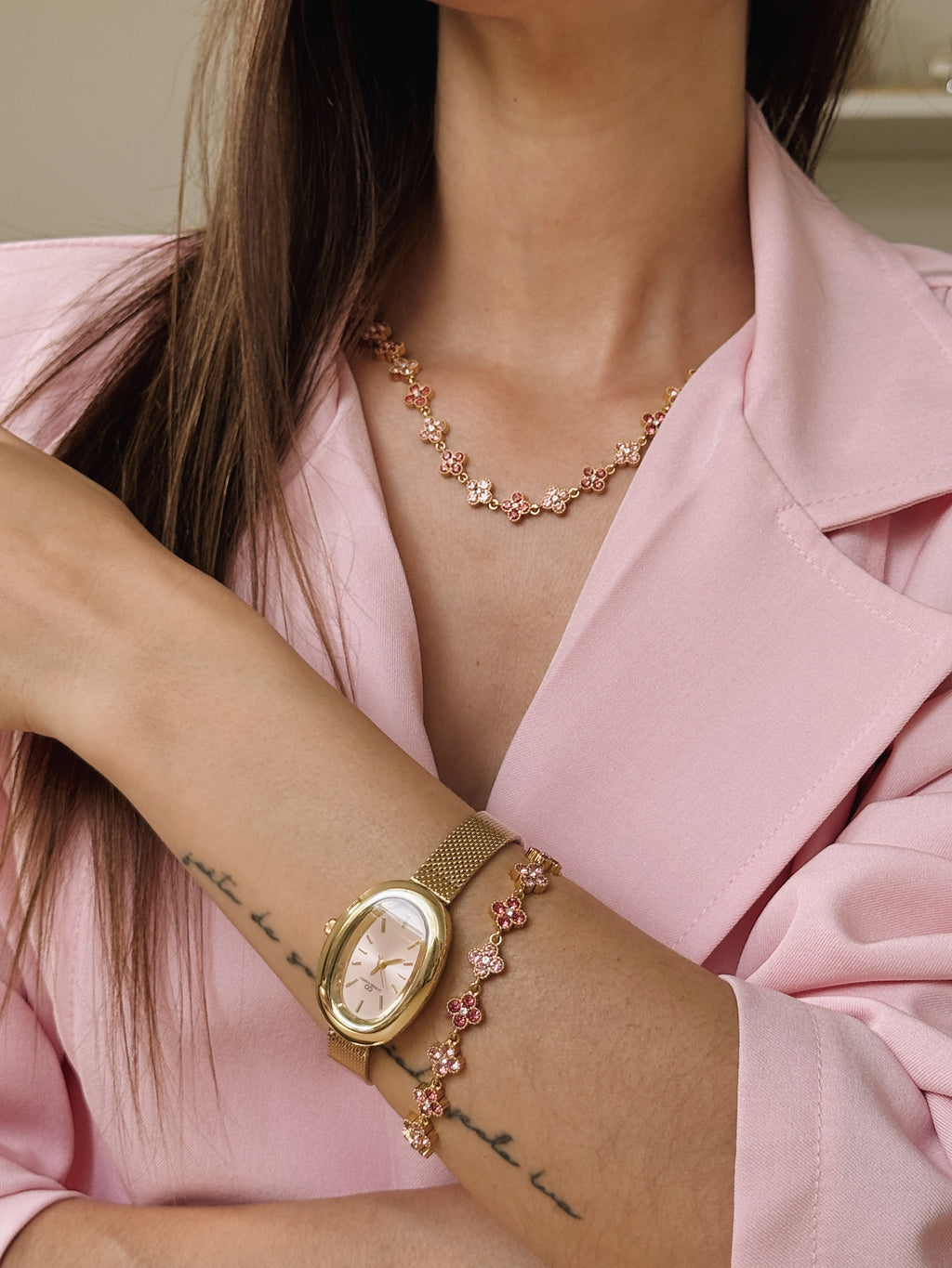 Colar Golden Clover | rosa