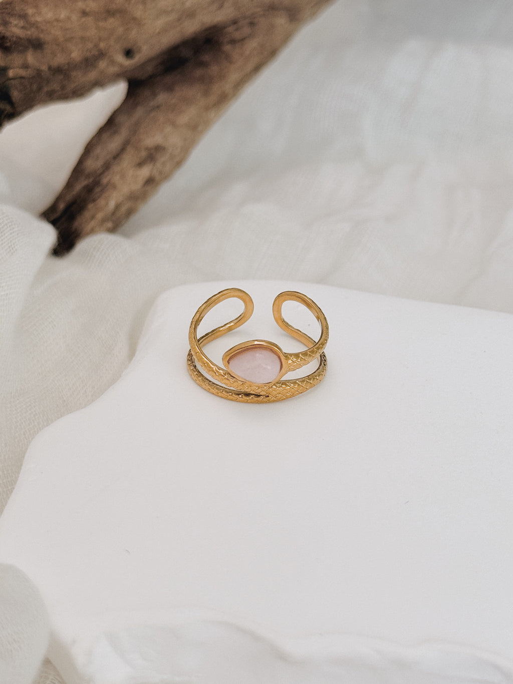 Anel Serpente | Quartzo Rosa