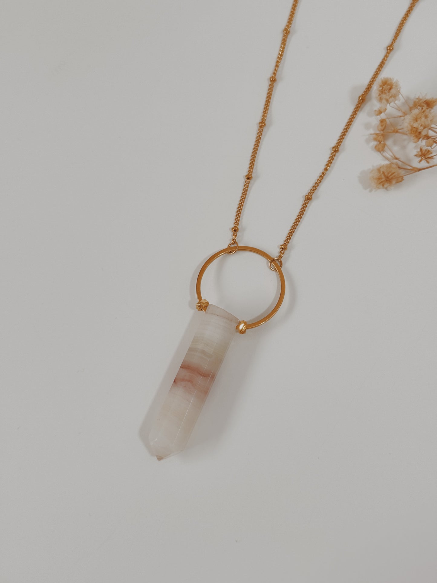Colar Agni Calcite Rosa Listrada