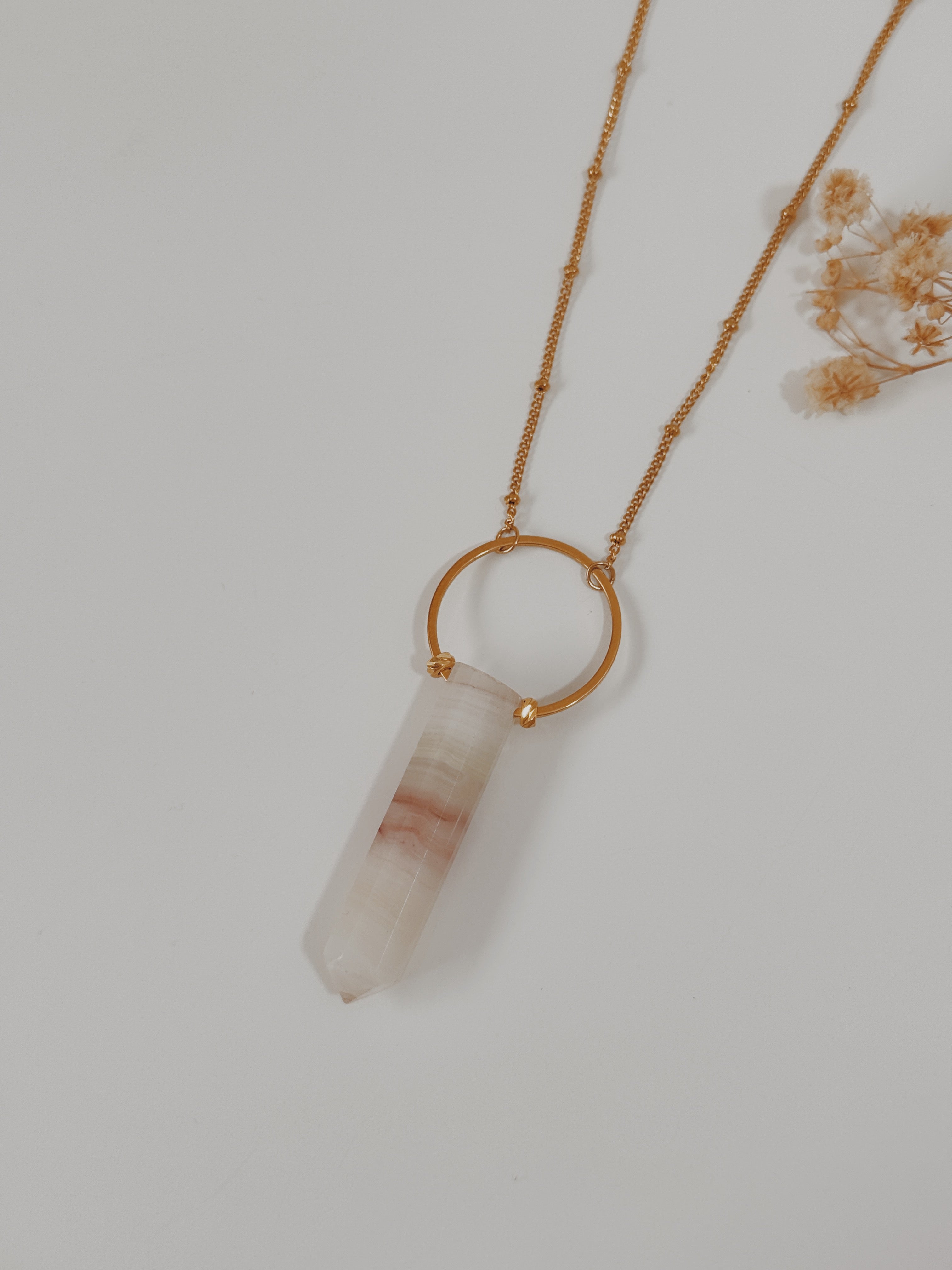 Colar Agni Calcite Rosa Listrada