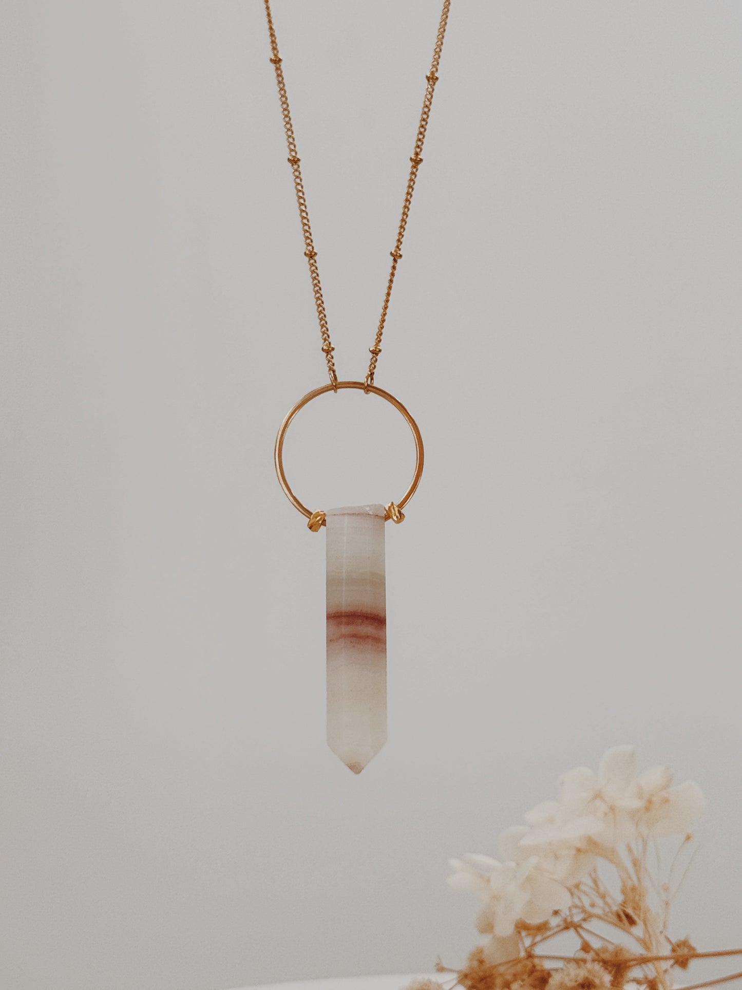 Colar Agni Calcite Rosa Listrada