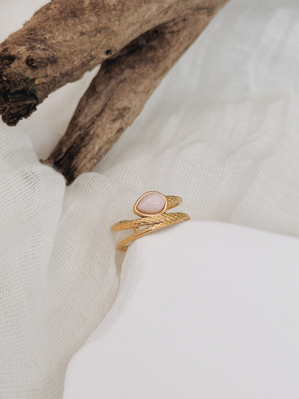 Anel Serpente | Quartzo Rosa