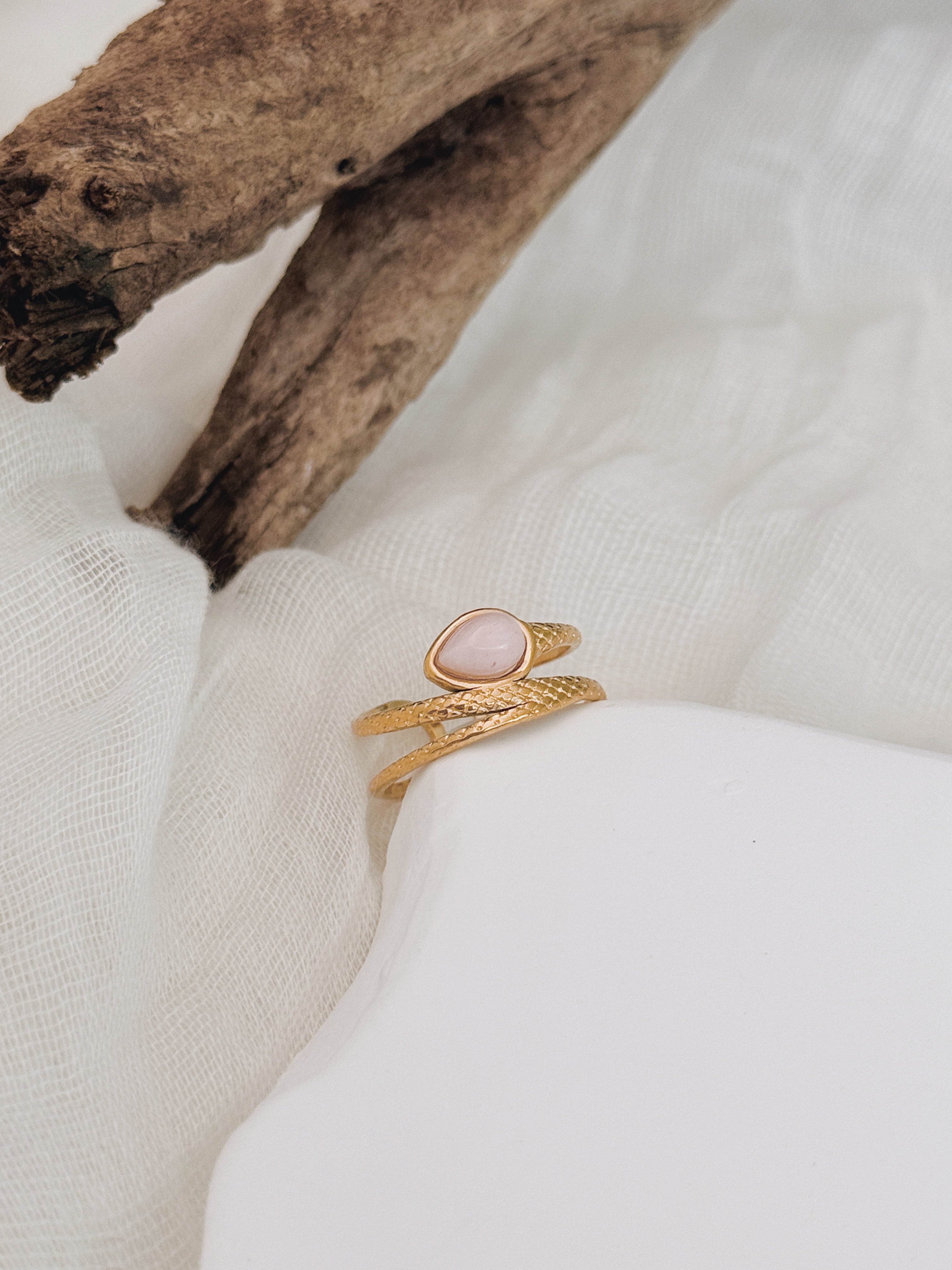 Anel Serpente | Quartzo Rosa