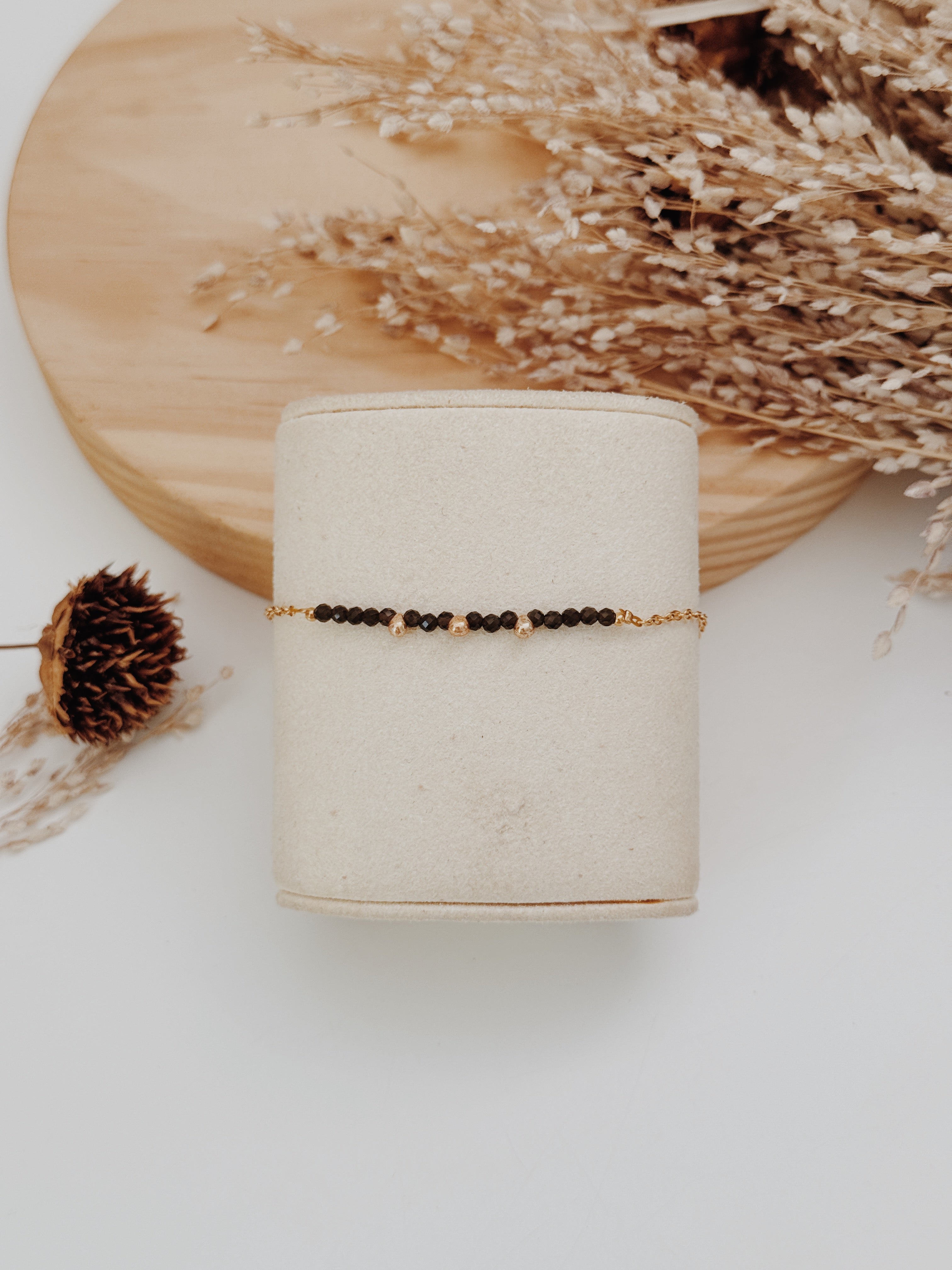 Pulseira gotas douradas - Obsidiana Negra