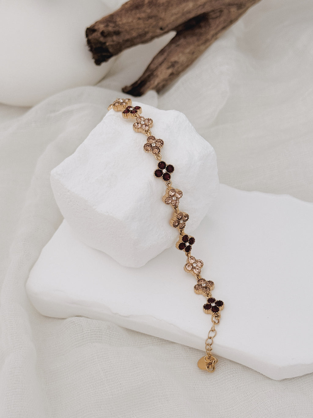 Pulseira Golden Clover | champanhe e bordô