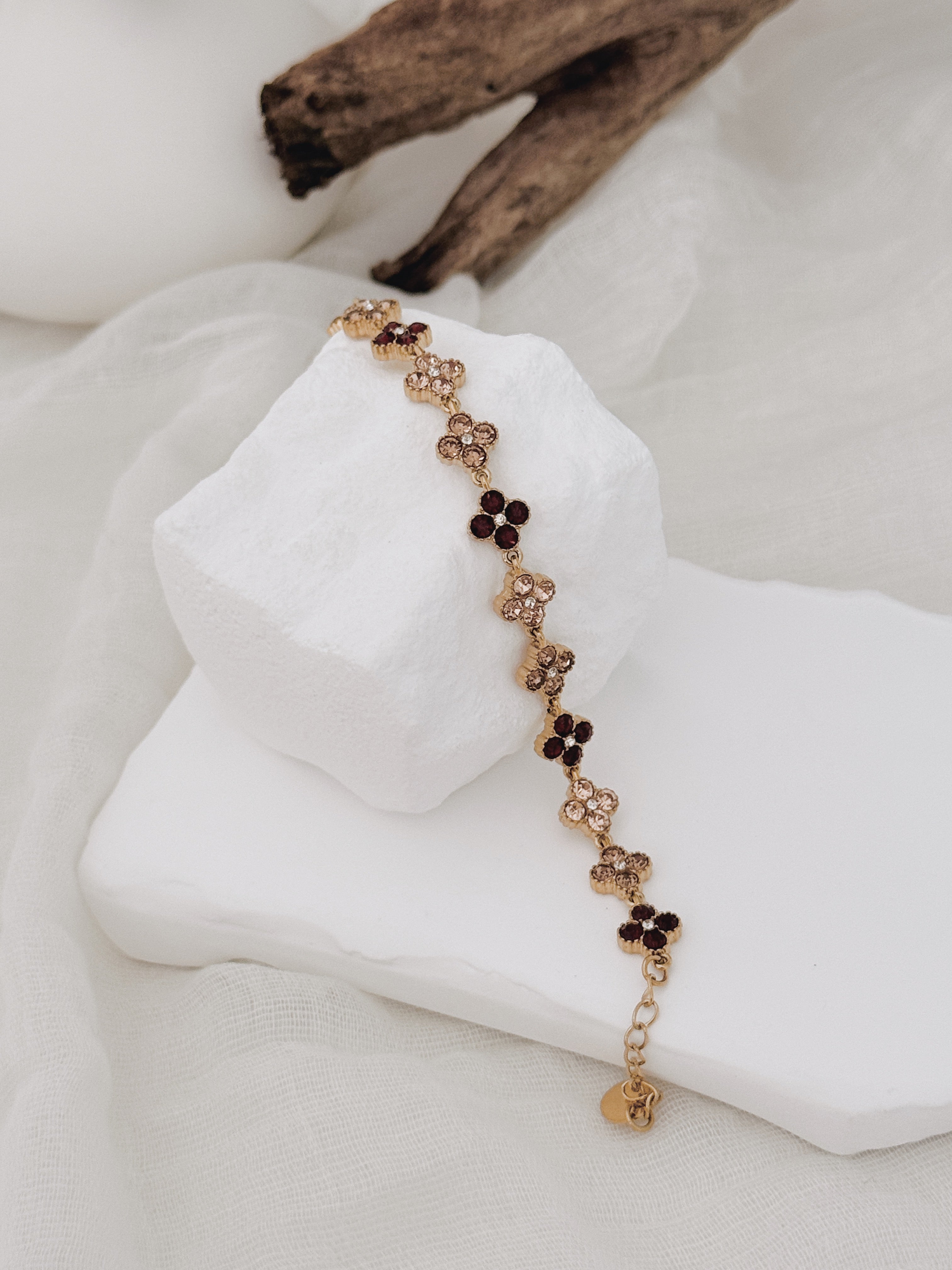 Pulseira Golden Clover | champanhe e bordô