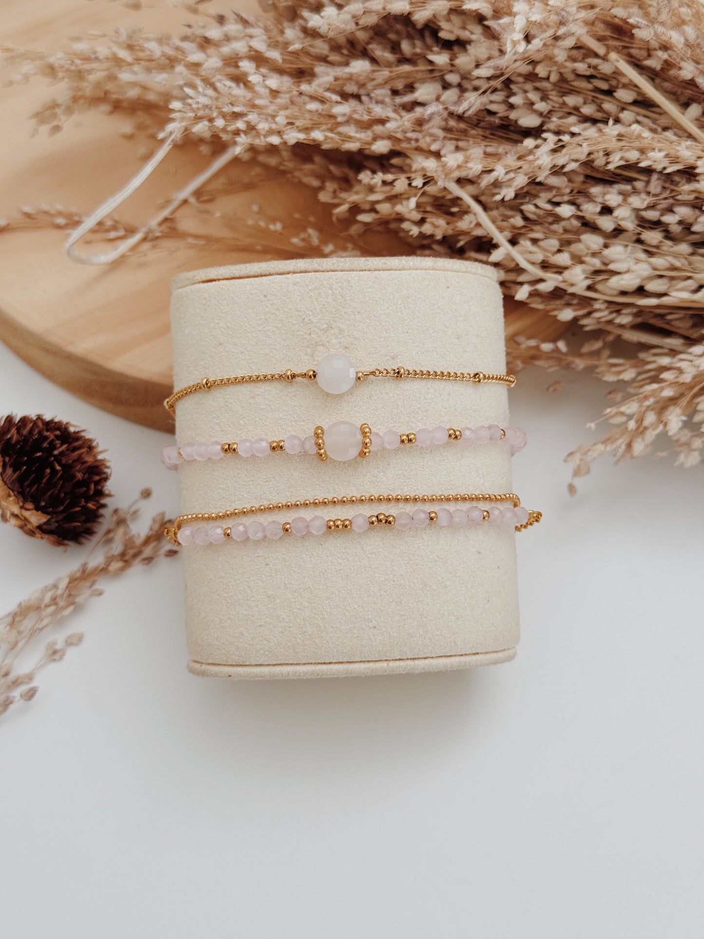 Pulseira dupla Quartzo Rosa