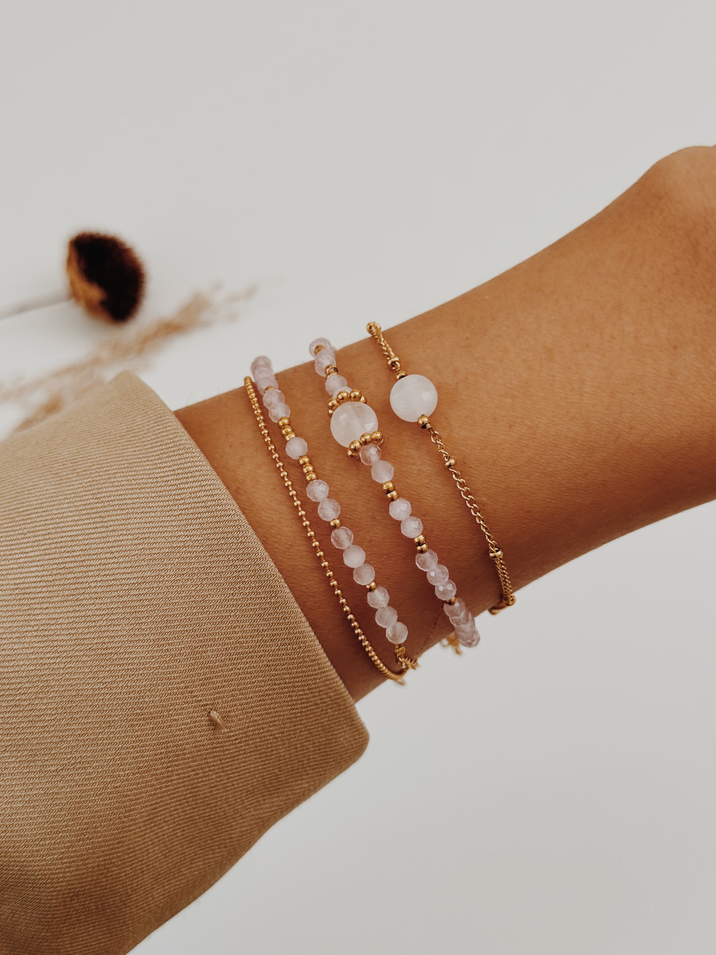 Pulseira dupla Quartzo Rosa