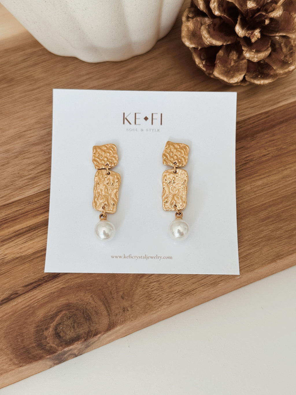 Brincos Golden Bark | Pearl