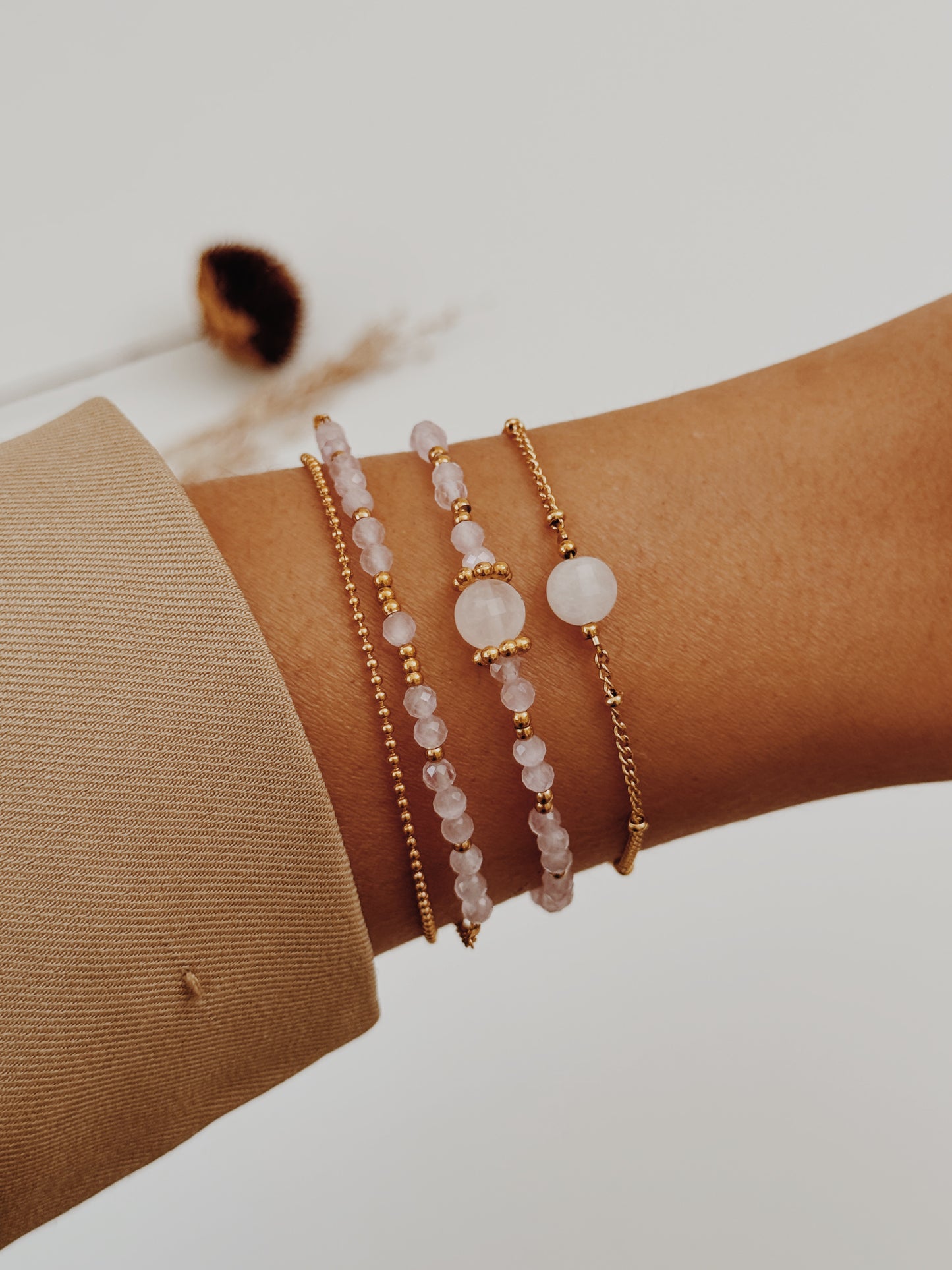 Pulseira dupla Quartzo Rosa