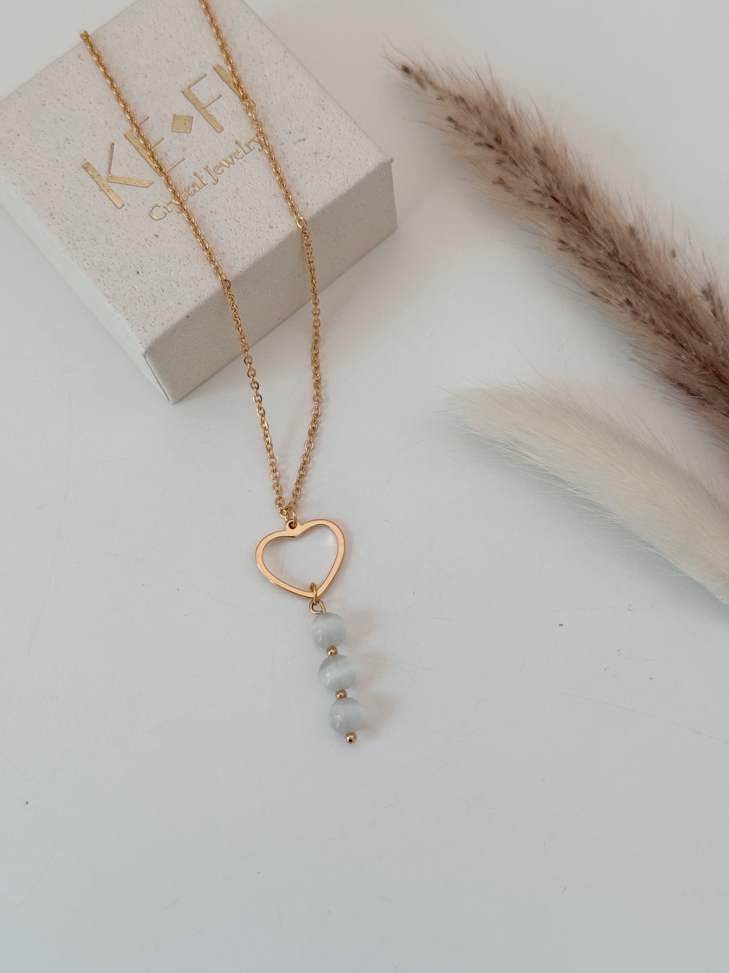 Colar coração Selenite dourado